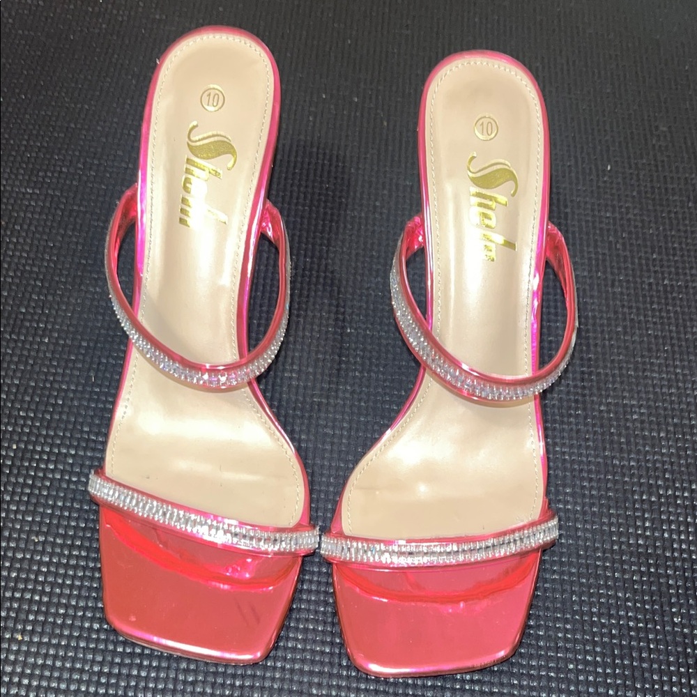 SheIn Glossy Pink Heels with Sparkling Straps and heels